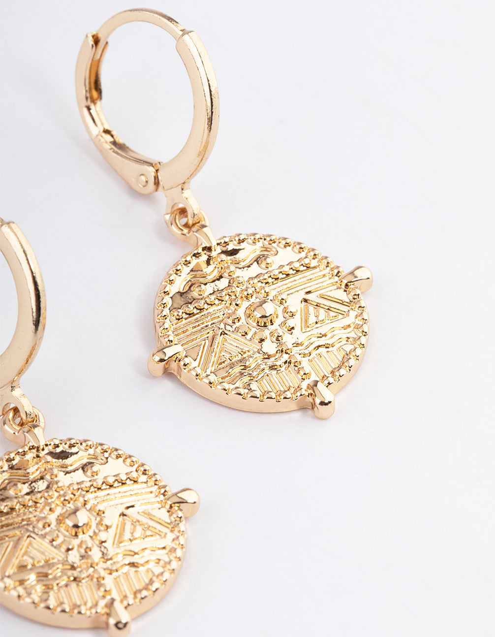 Gold Flat Coin Hoop Earrings