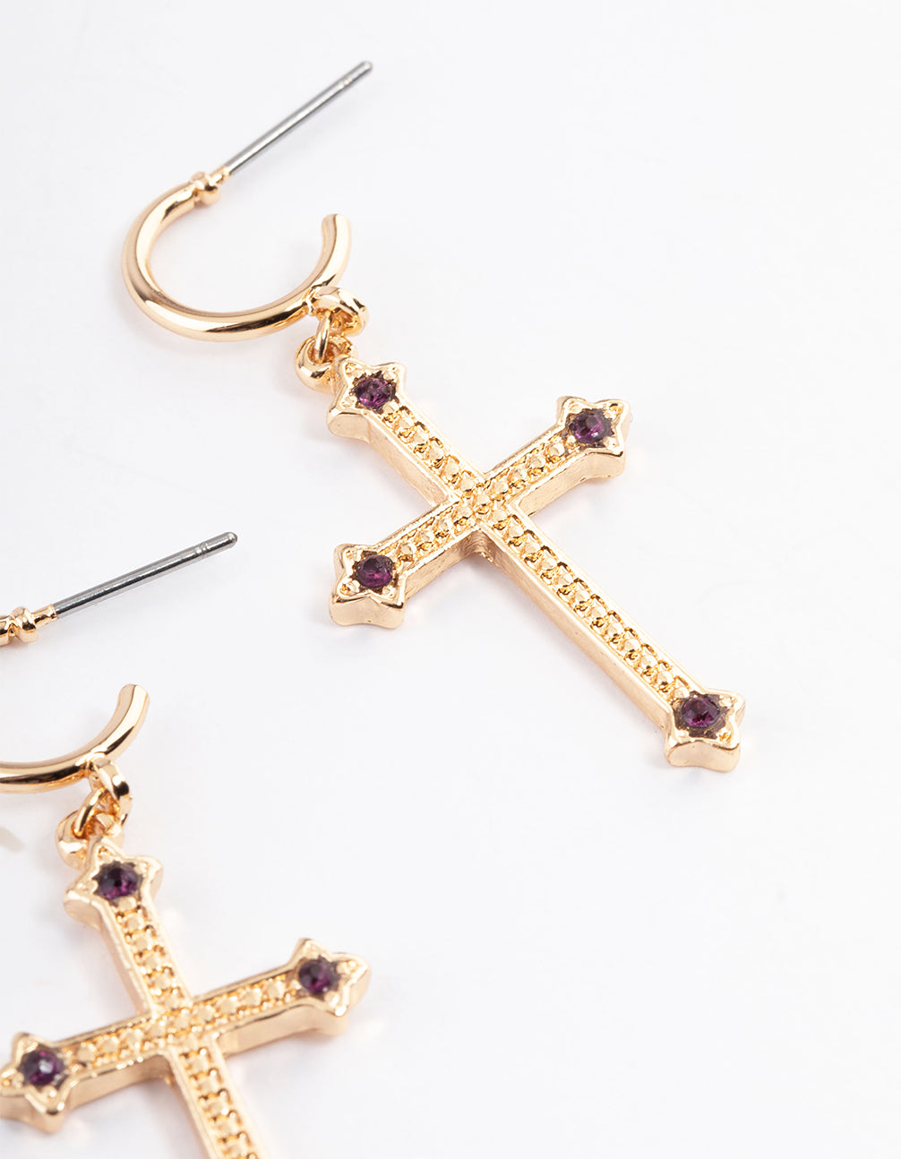 Gold Amethyst Pendant Cross Earrings