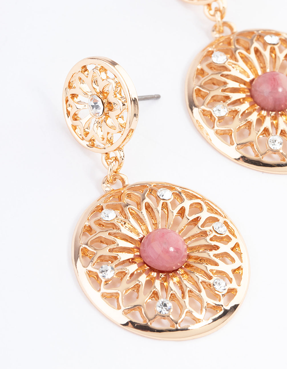 Gold Rhodonite Disc Drop Earrings