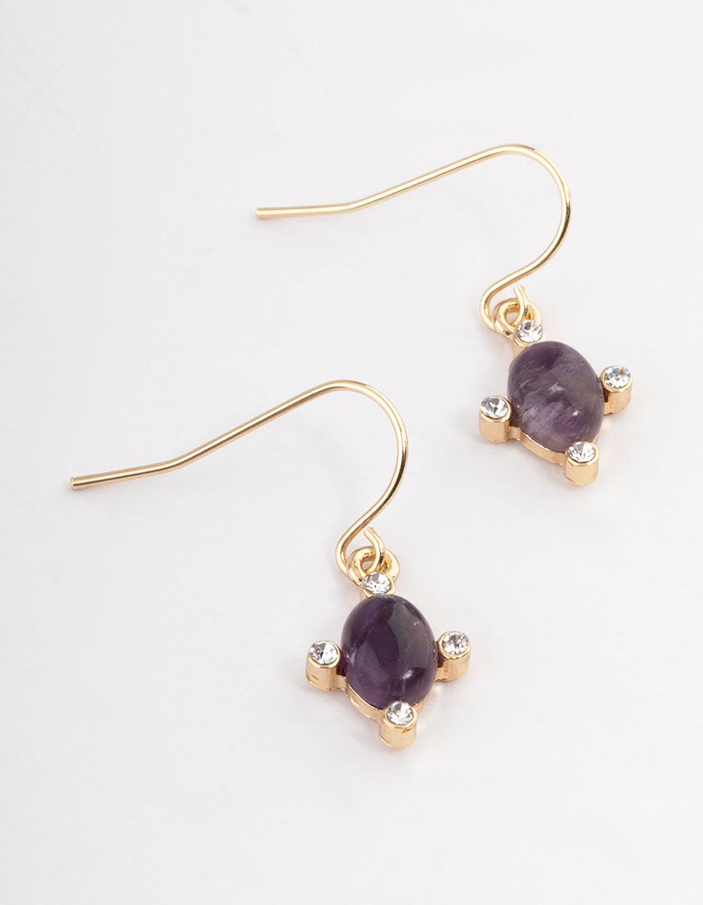 Gold Amethyst Oval Hook Earrings