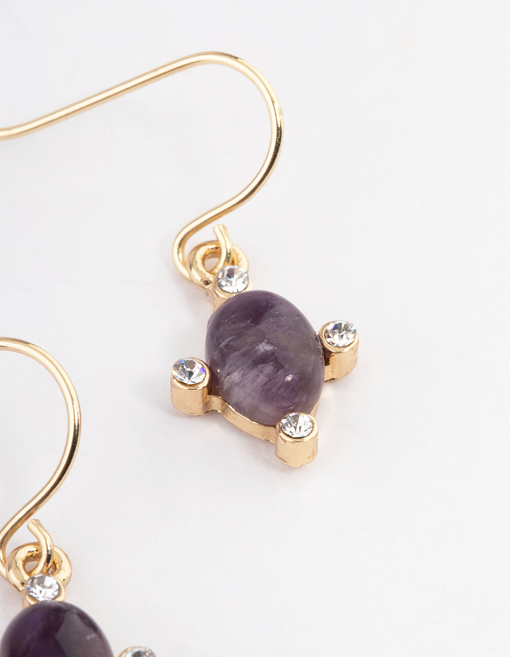 Gold Amethyst Oval Hook Earrings