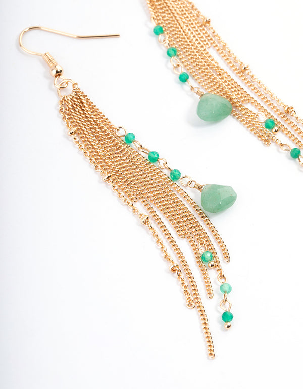 Gold Aventurine Chain Drop Earrings
