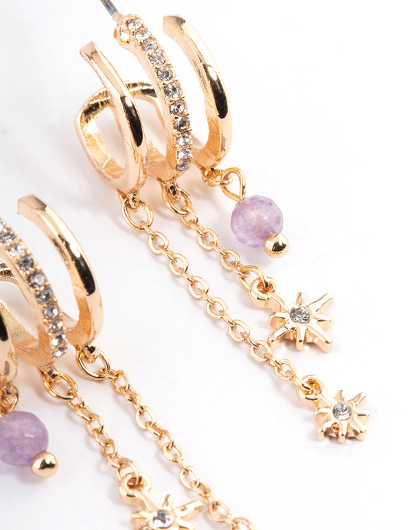 Gold Tiered Chain Stud Earrings