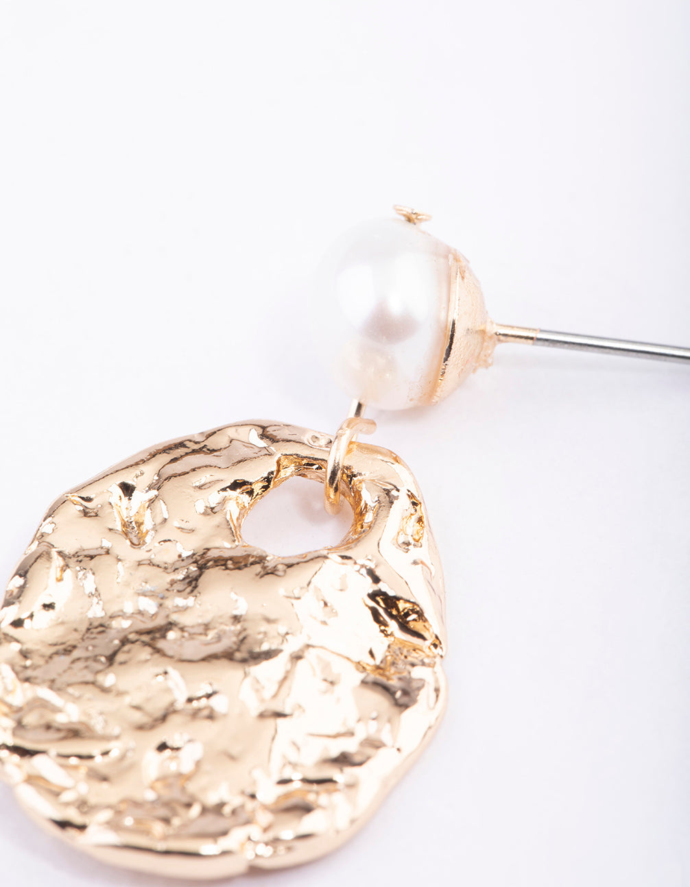 Gold Freshwater Pearl Textured Disc Earrings