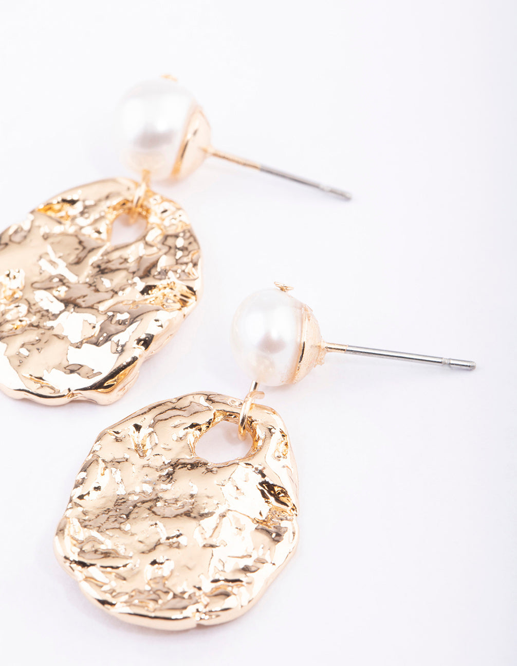 Gold Freshwater Pearl Textured Disc Earrings