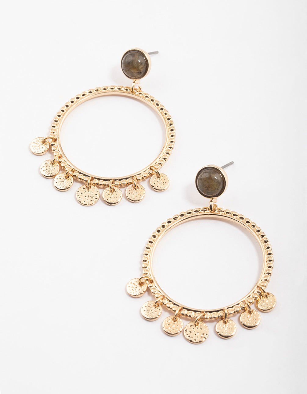Gold & Grey Round Coin Earrings