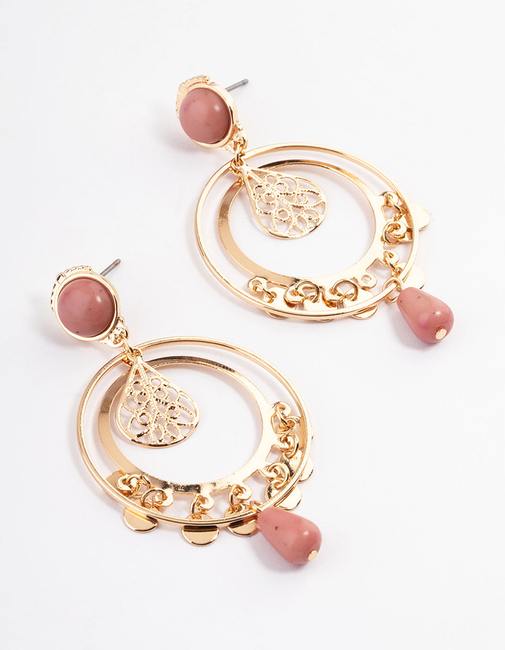 Gold Rhodonite Ring Coin Earrings