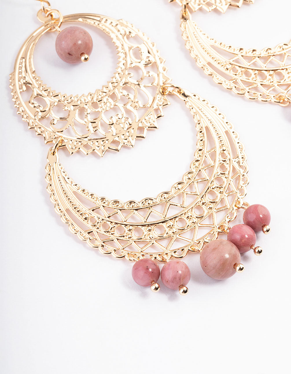 Gold Rhodonite Filigree Round Earrings