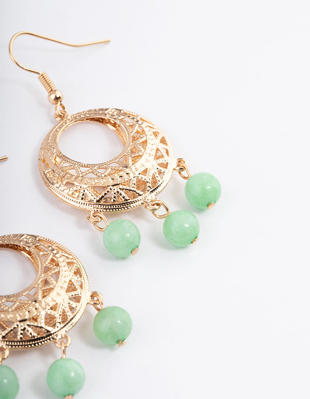 Gold Amazonite Open Detail Hook Earrings