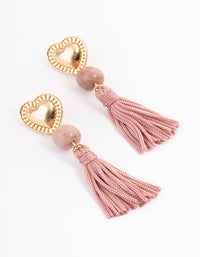 Gold Rhodonite Heart Tassel Earrings - link has visual effect only