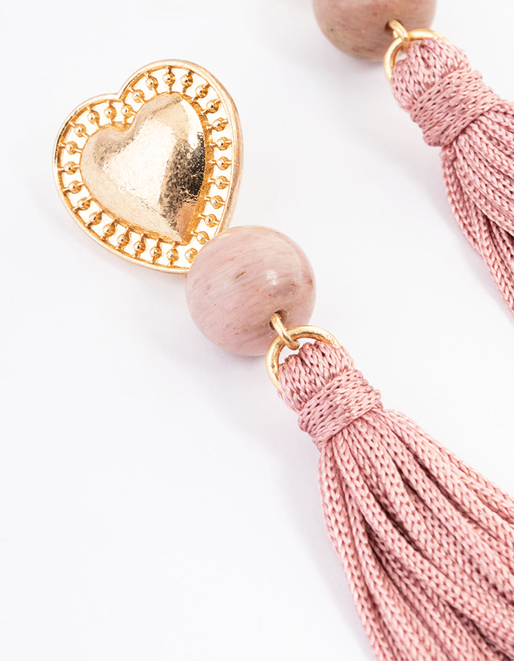 Gold Rhodonite Heart Tassel Earrings