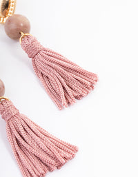 Gold Rhodonite Heart Tassel Earrings - link has visual effect only