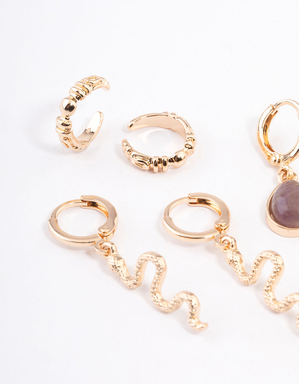 Gold Snake Cuff Stacker Earrings