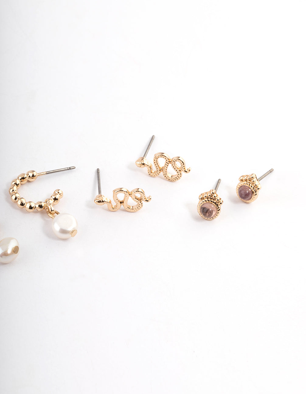 Gold Snake Freshwater Pearl Stacker Earrings