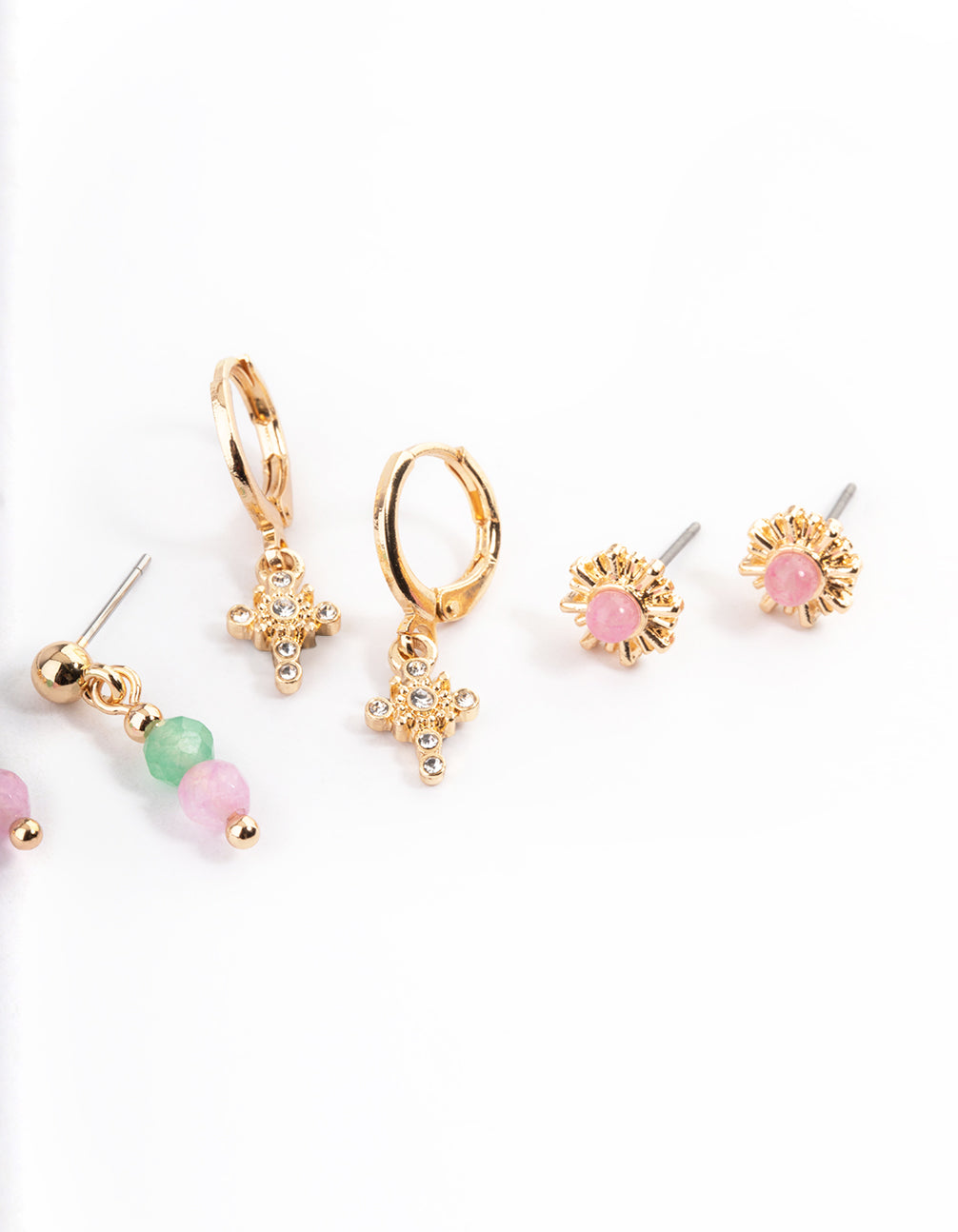 Gold Cross Stacker Pack Earrings