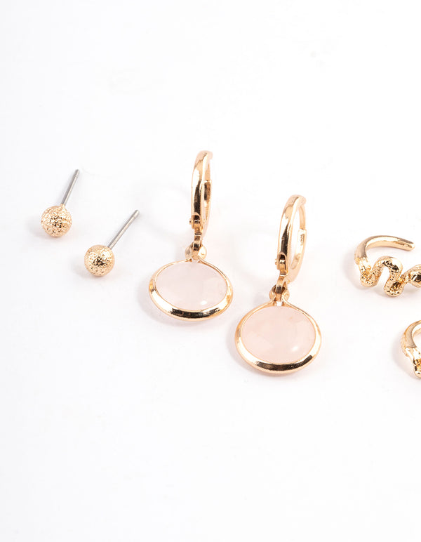 Gold Quartz Snake Stacker Pack Earrings
