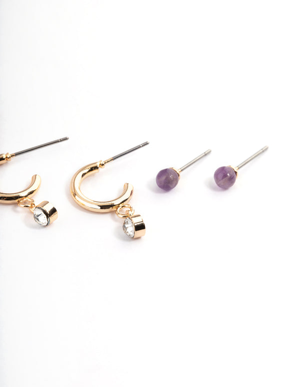 Gold Blue Lace Agate Stacker Earrings