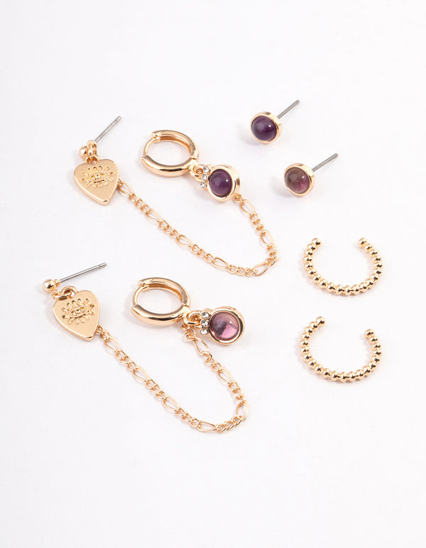 Gold Amethyst Stacker Earrings