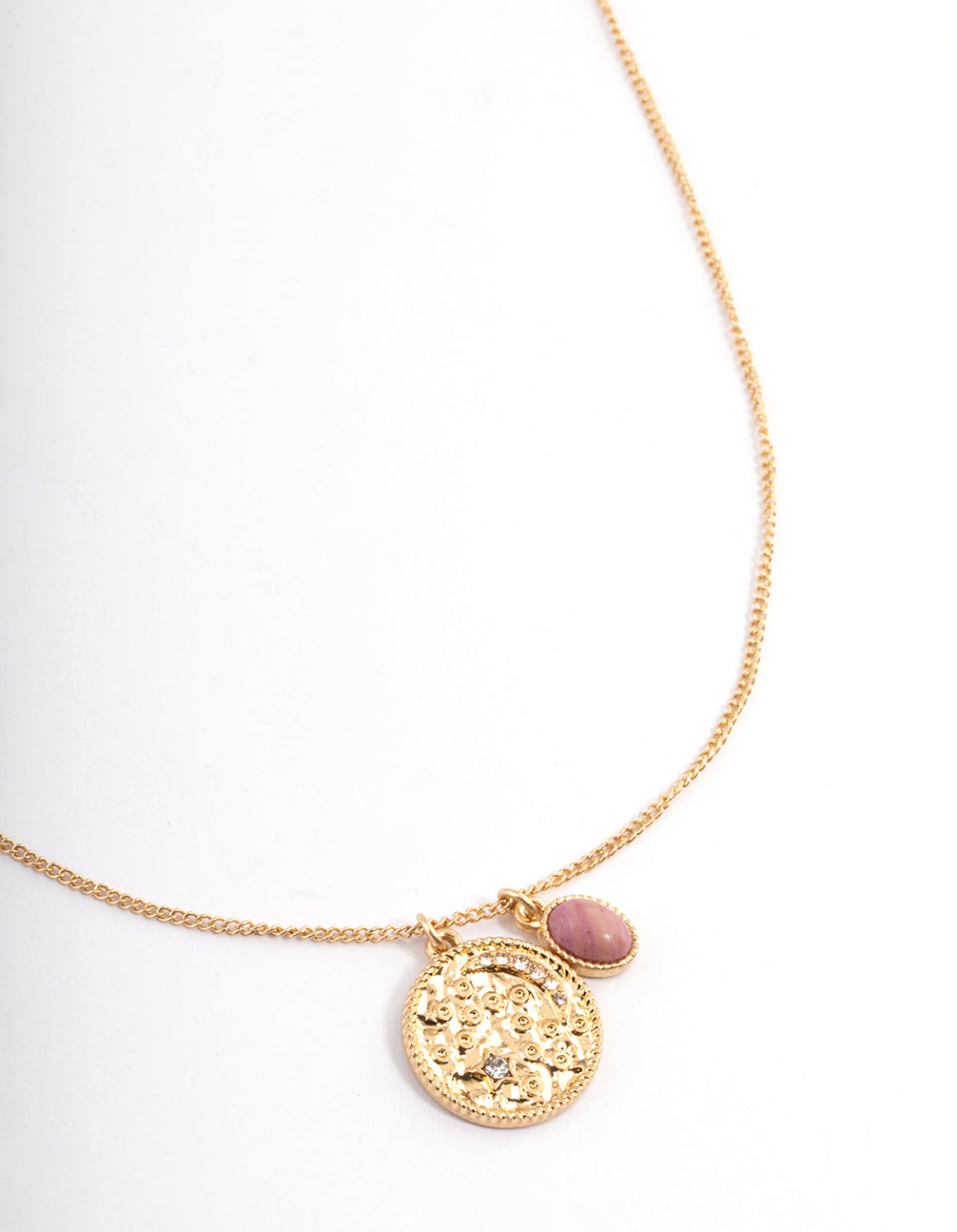 Gold Rhodonite Textured Coin Necklace
