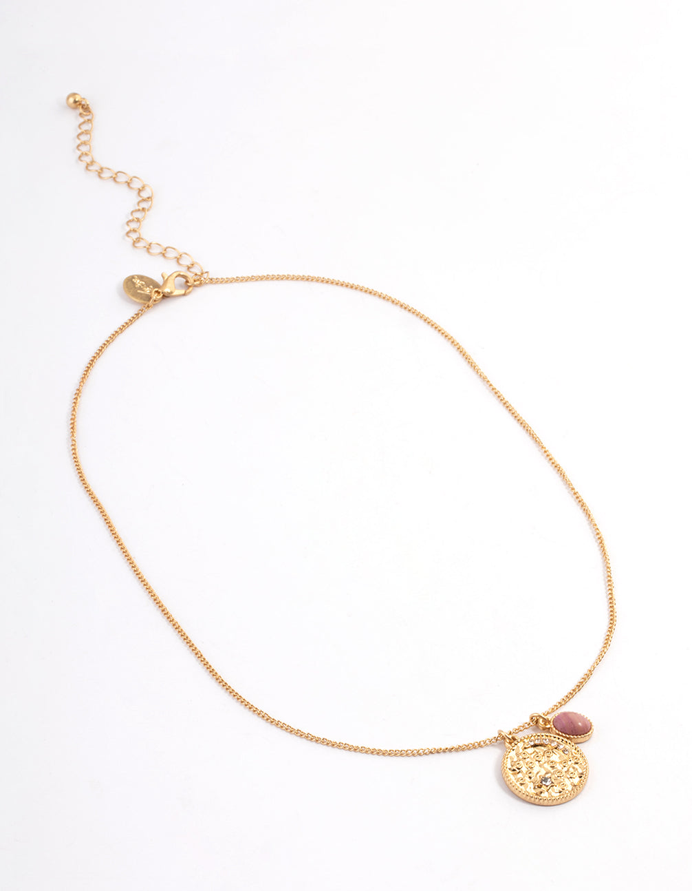 Gold Rhodonite Textured Coin Necklace