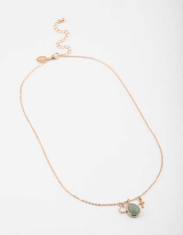 Gold Amazonite Tiny Cross Necklace