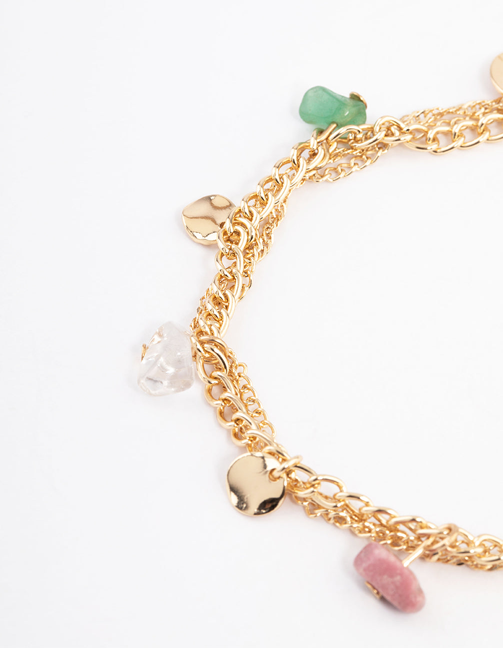 Gold Triple Row Semi Precious Bracelet