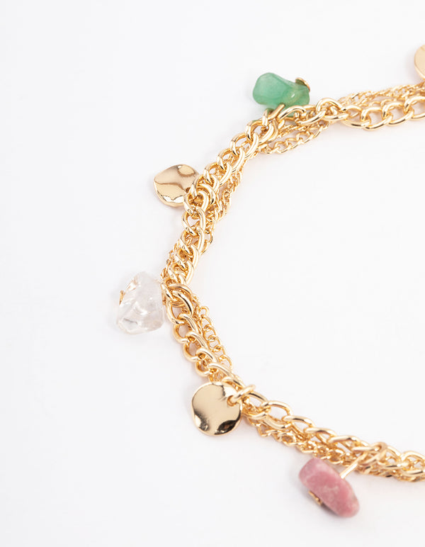 Gold Triple Row Semi Precious Bracelet