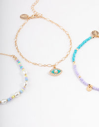 Gold Evil Eye Bead Anklet 4-Pack - link has visual effect only