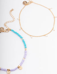 Gold Evil Eye Bead Anklet 4-Pack - link has visual effect only