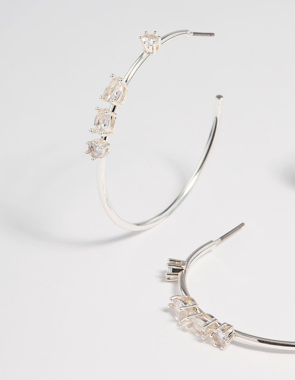 Silver Plated Cubic Zirconia Teardrop Hoop Earrings