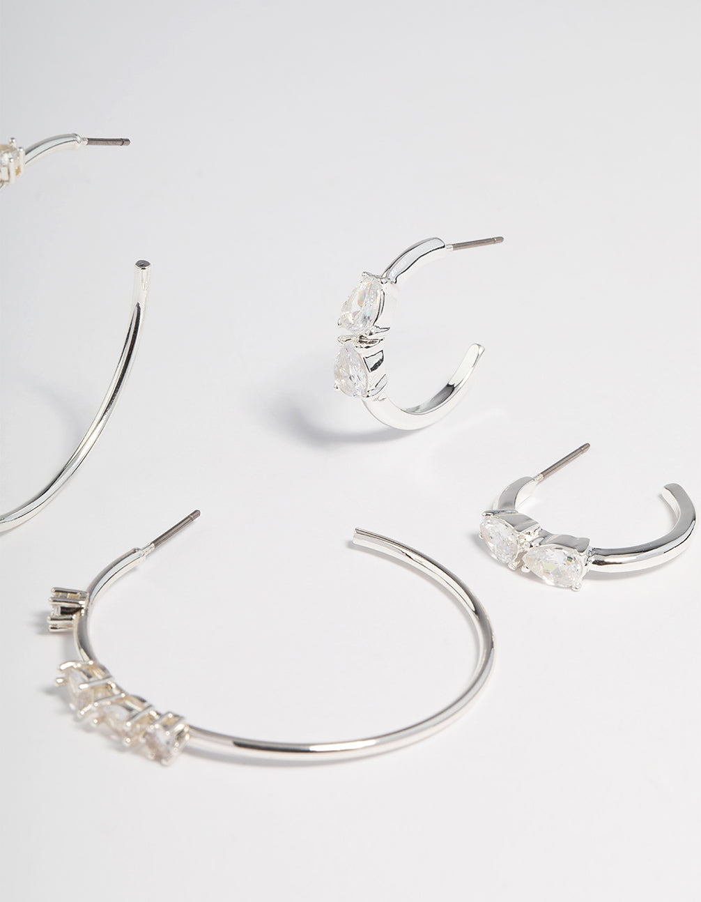 Silver Plated Cubic Zirconia Teardrop Hoop Earrings