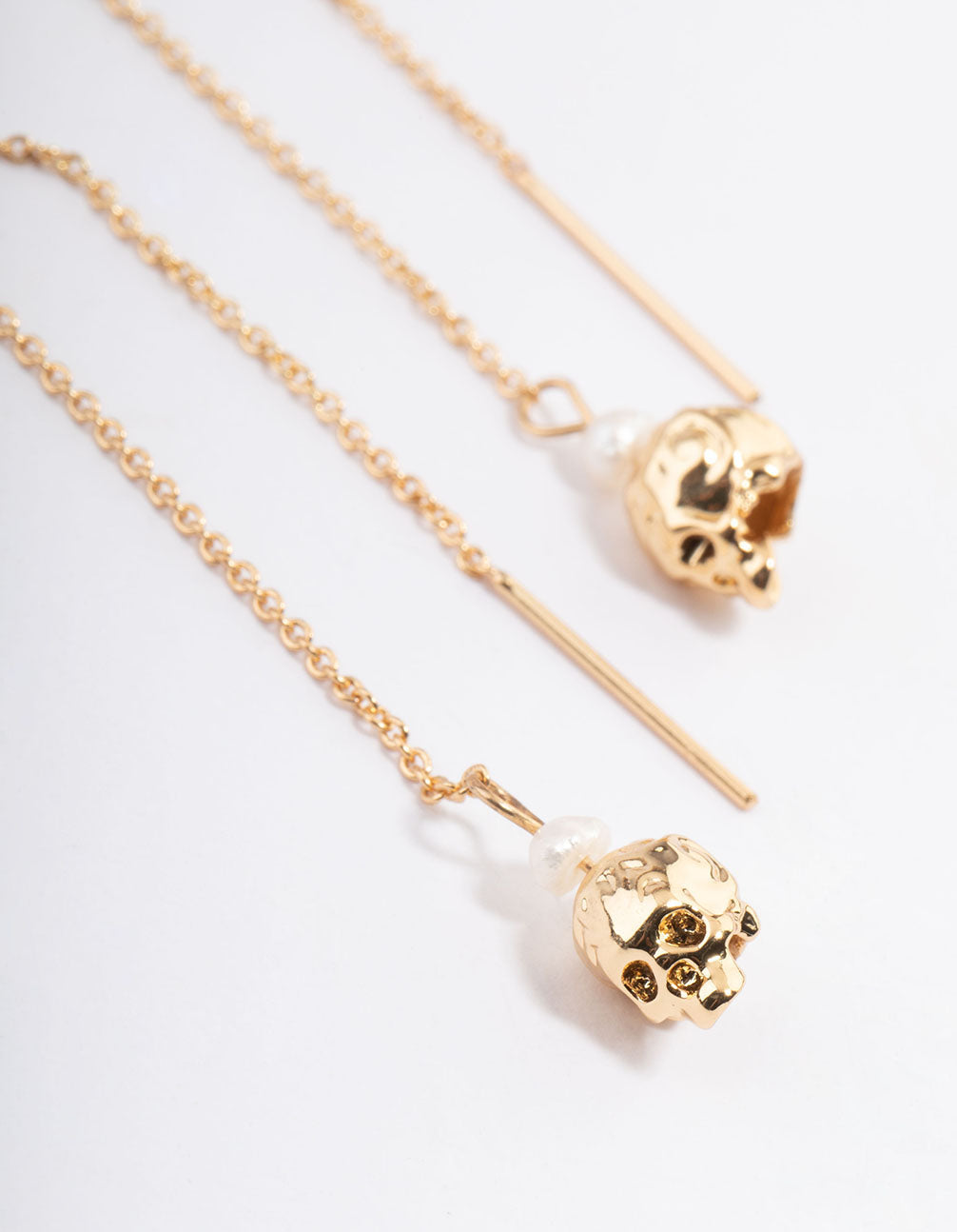 Gold Plated Freshwater Pearl Skull Thread Through Earrings