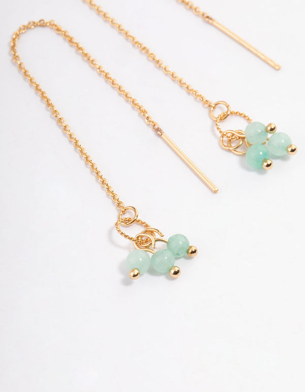 Gold Plated Jade Cluster Threader Earrings