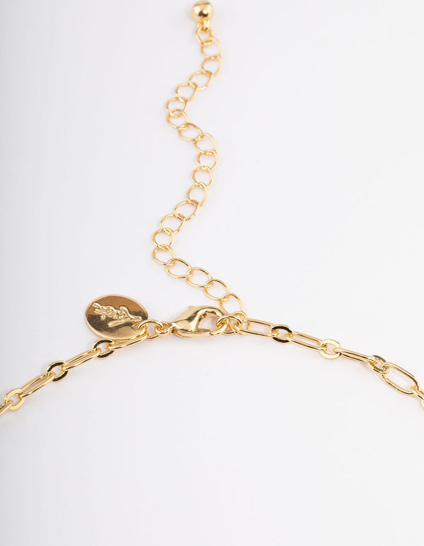 Gold Plated Freshwater Pearl Diamante Charm Chain Necklace