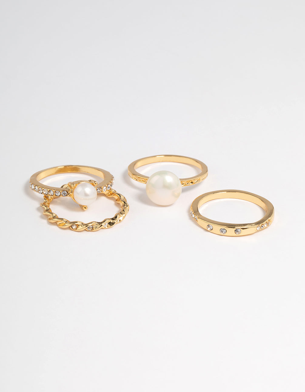Gold Plated Cubic Zirconia Freshwater Pearl Statement Rings 4-Pack