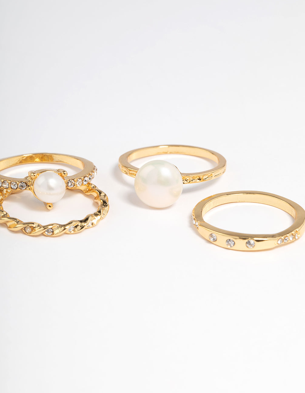 Gold Plated Cubic Zirconia Freshwater Pearl Statement Rings 4-Pack