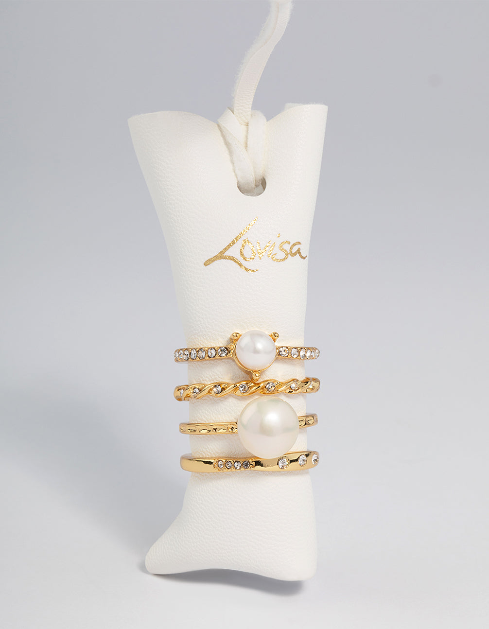 Gold Plated Cubic Zirconia Freshwater Pearl Statement Rings 4-Pack