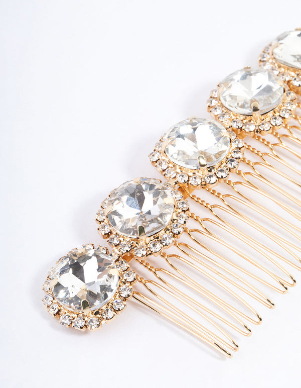 Gold Crystal Halo Jewel Comb