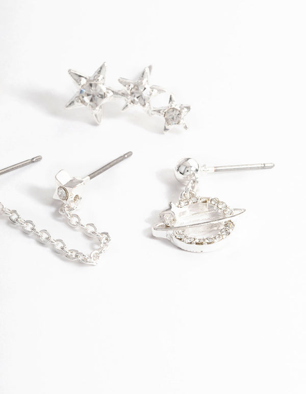 Silver Star Crawler Stack Earrings