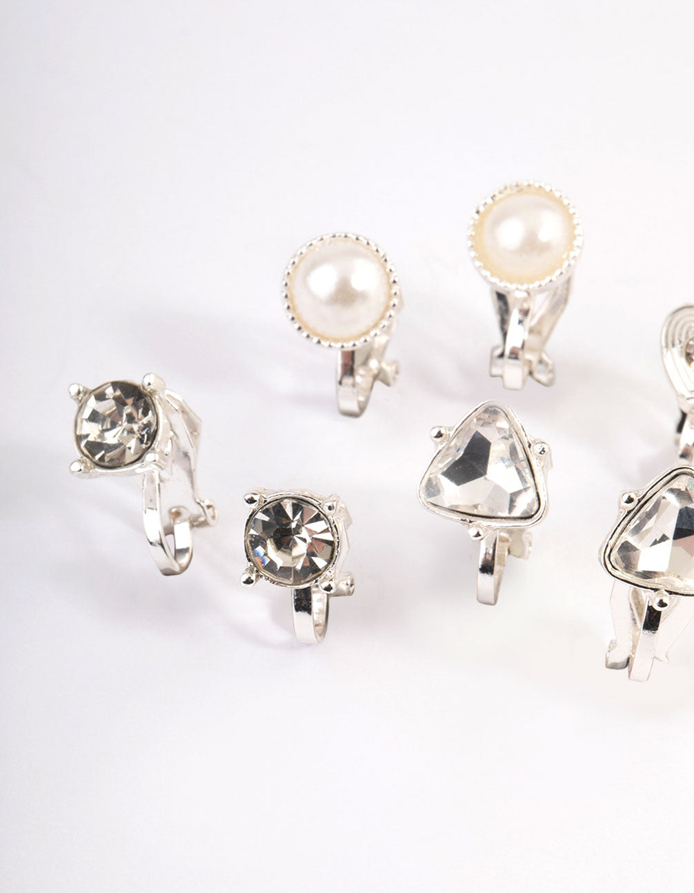 Silver Heart & Flower Clip On Earrings 5-Pack