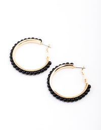 Black Medium Beaded Hoop Earrings - link has visual effect only