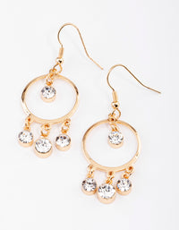 Gold Circle Diamante Droplet Drop Earrings - link has visual effect only