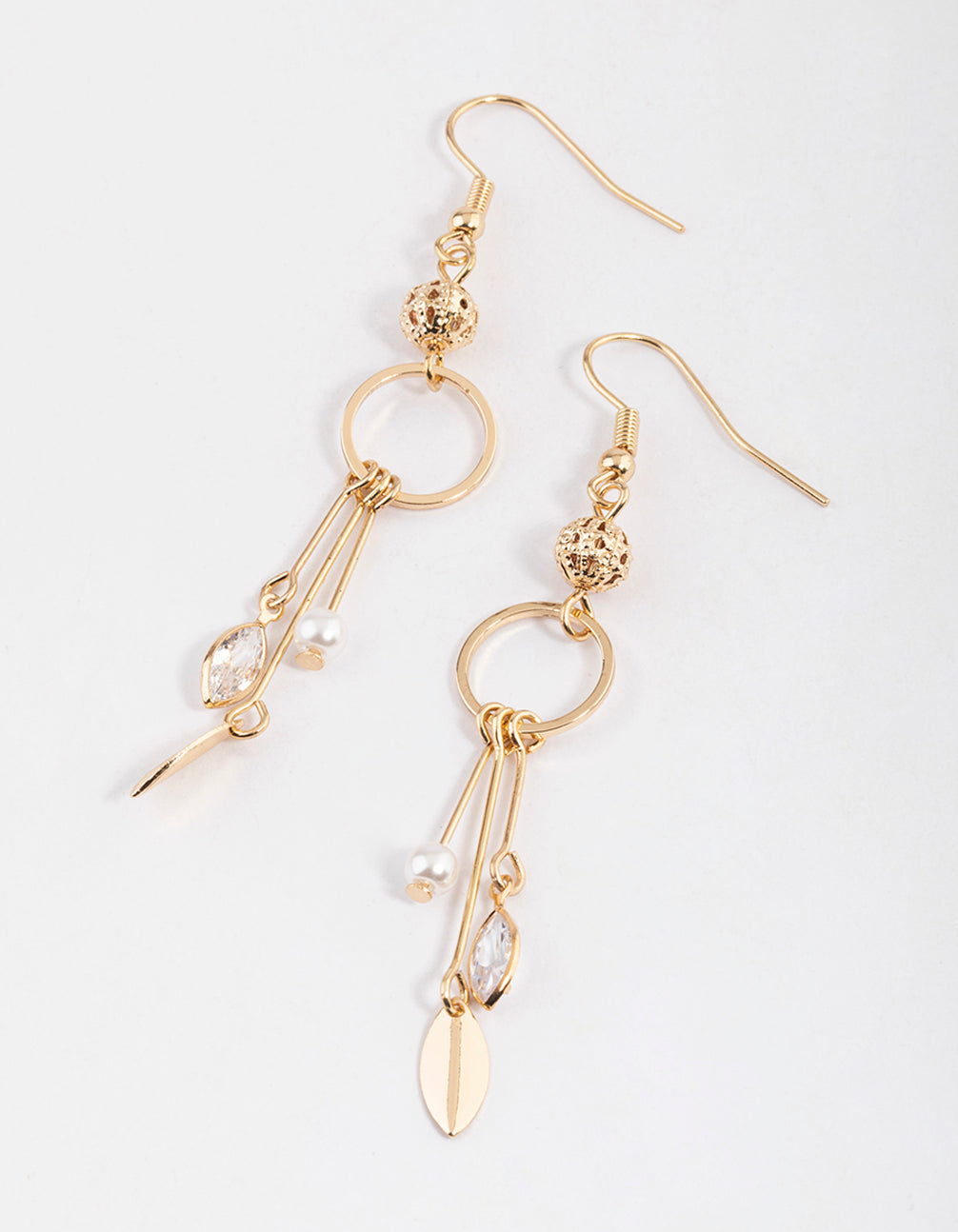 Gold Circle Mixed Drop Earrings