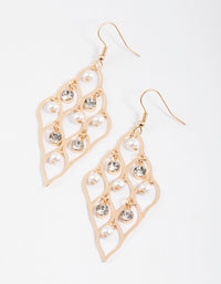 Gold Stone & Pearl Window Drop Earrings - link has visual effect only