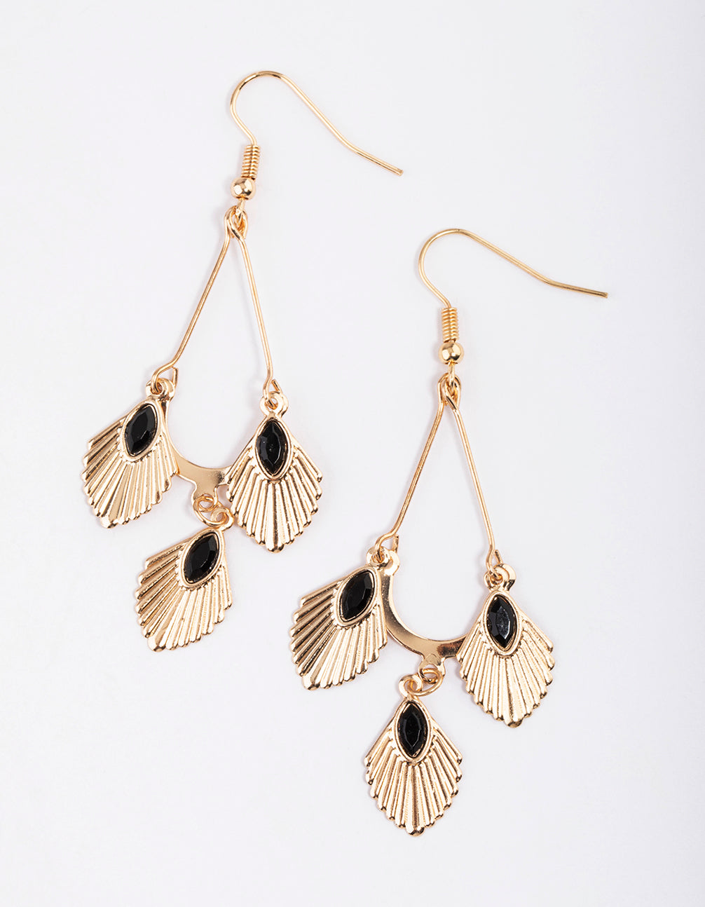 Black Triple Diamante Fan Drop Earrings