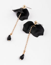 Gold & Black Petal Cupchain Bead Drop Earrings - link has visual effect only