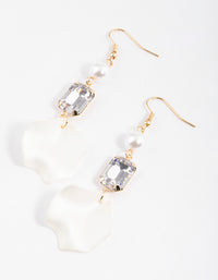 Gold Pearl Emerald Petal Drop Earrings - link has visual effect only