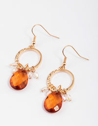 Brown Twisted Circle & Beaded Drop Earringa - link has visual effect only