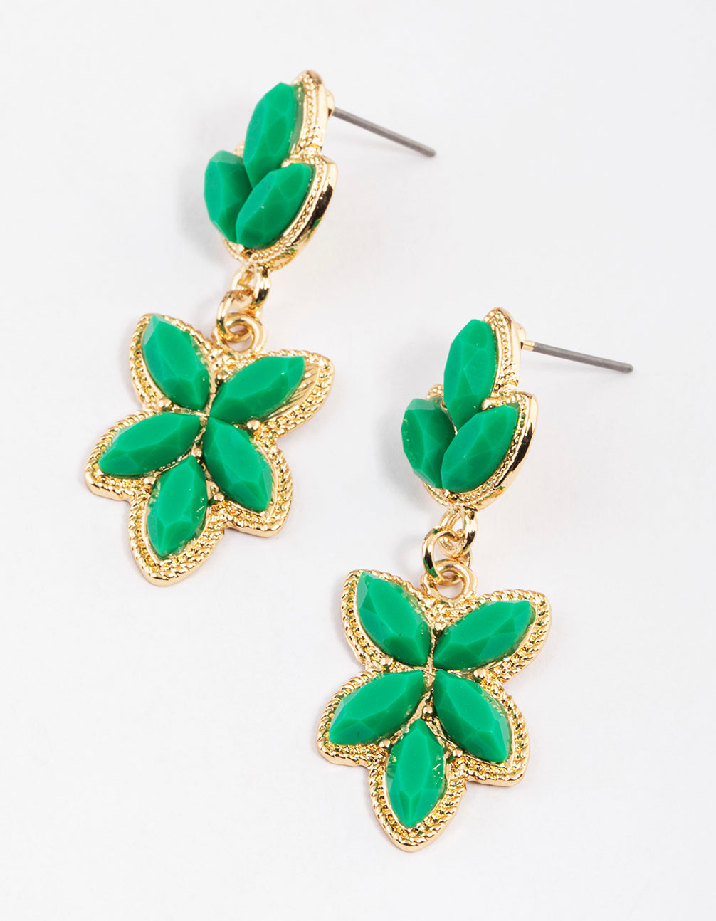 Green Marquise Floral Boho Drop Earrings