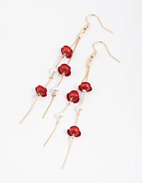 Red Rose & Pearl Chain Drop Earrings - link has visual effect only
